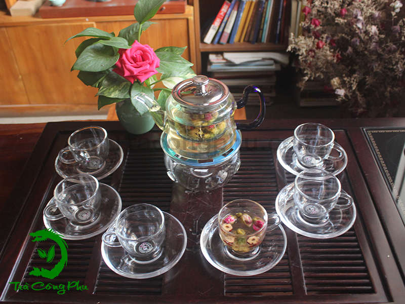 bộ ấm chén thủy tinh BTT03